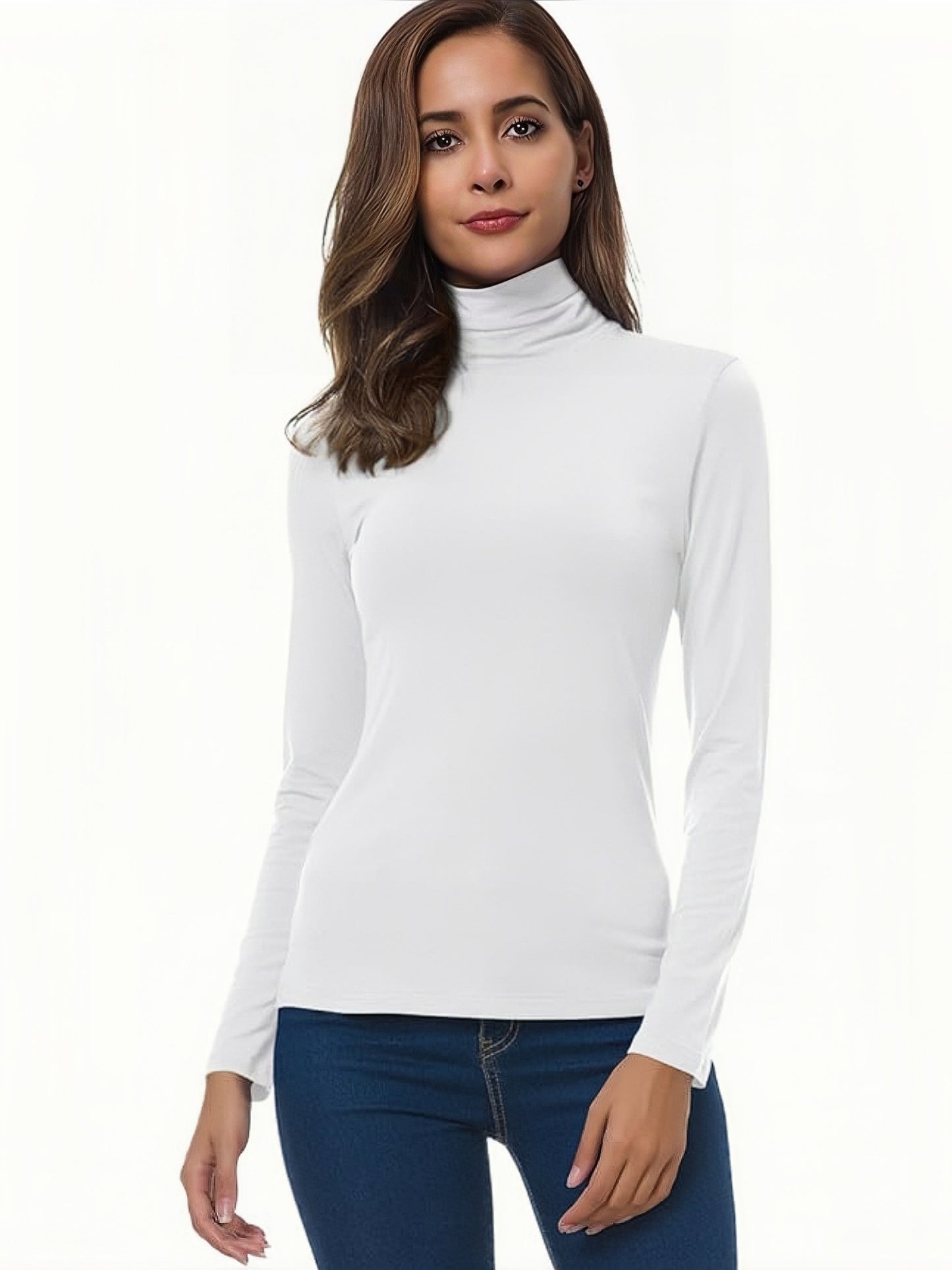 Solid 4 Packs T-shirt, Casual Long Sleeve Turtleneck T-shirt For Spring & Fall, Women's Clothing